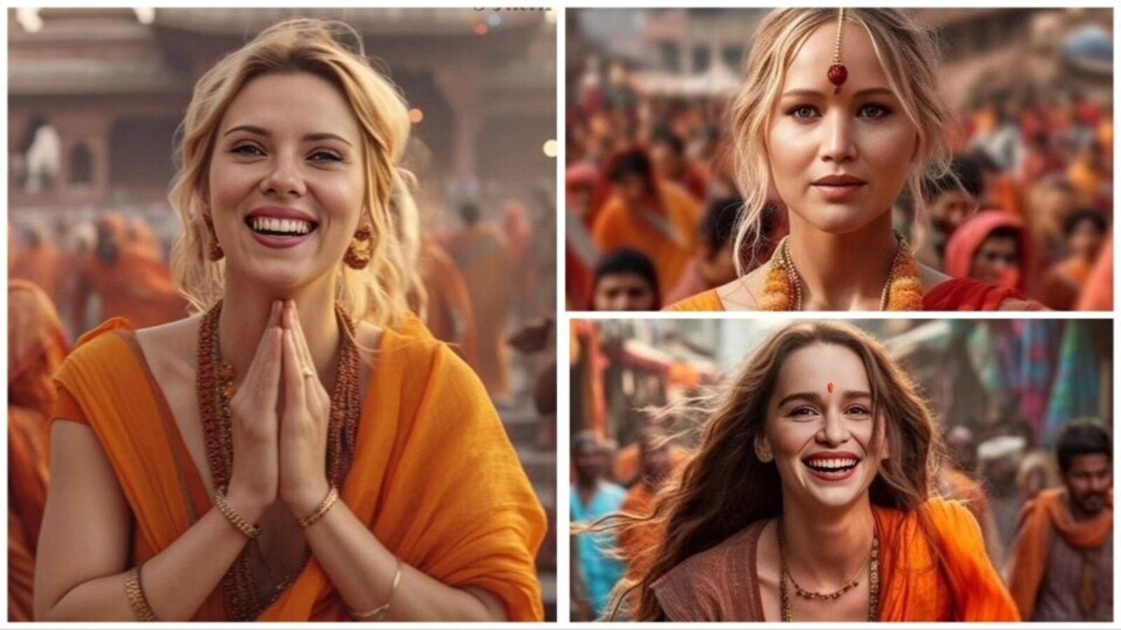 AI imagines Scarlett, Emilia Clarke and other Hollywood actresses on a spiritual journey through India.  Look at the pictures