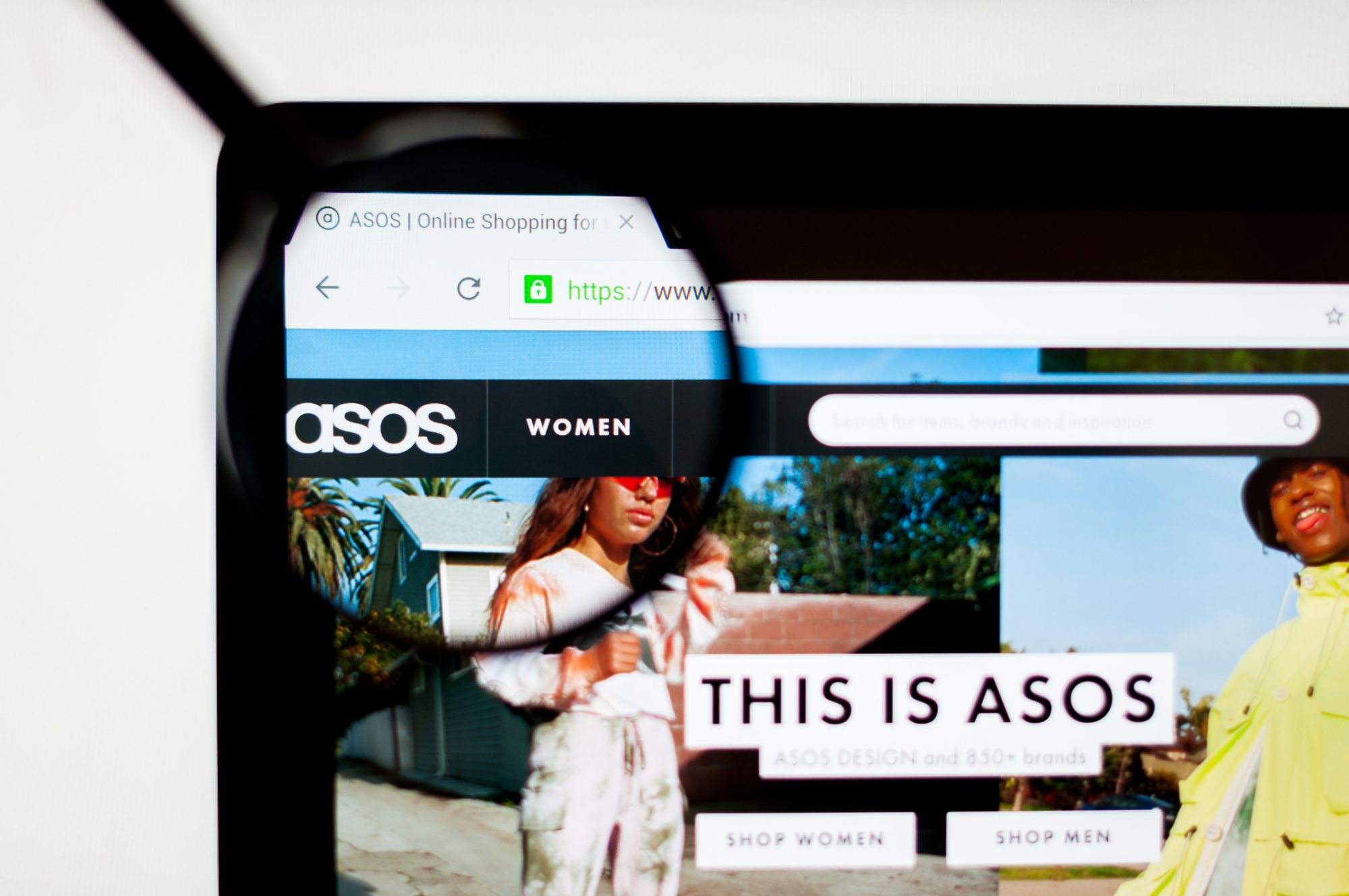 Homepage of the website of ASOS, a British fashion e-commerce store