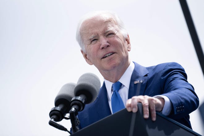 President Joe Biden delivers the keynote address at the United States Air Force Academy, just north of Colorado Springs in El Paso County, Colorado on June 1, 2023.